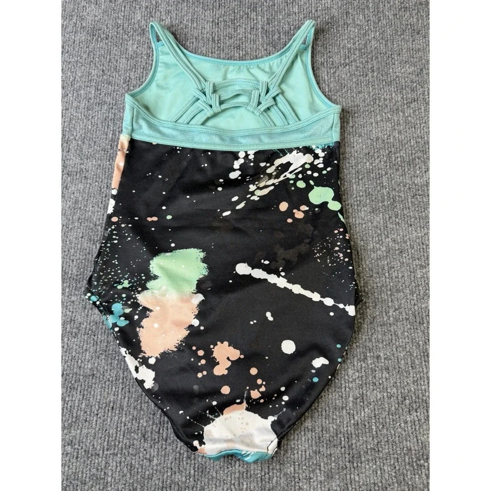 Justice Girls One Piece Swimsuit S 7/8 Black Multi Paint‎ Splash